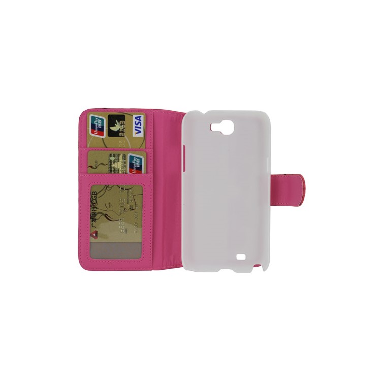 Ostrich Grain Soft Leather Credit Card Wallet Stand Case for Samsung Galaxy Note 2 / II N7100 - Rose