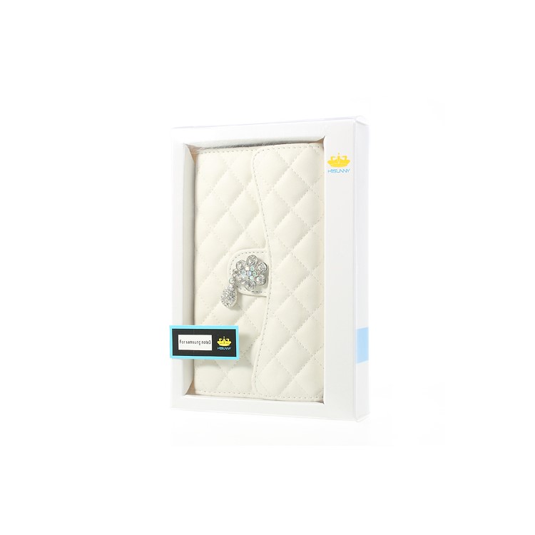 Diamond Flower Rhombus Leather Case Bag w/ Shoulder Chain for Samsung Galaxy Note 3 N9000 - White