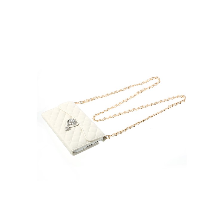 Diamond Flower Rhombus Leather Case Bag w/ Shoulder Chain for Samsung Galaxy Note 3 N9000 - White