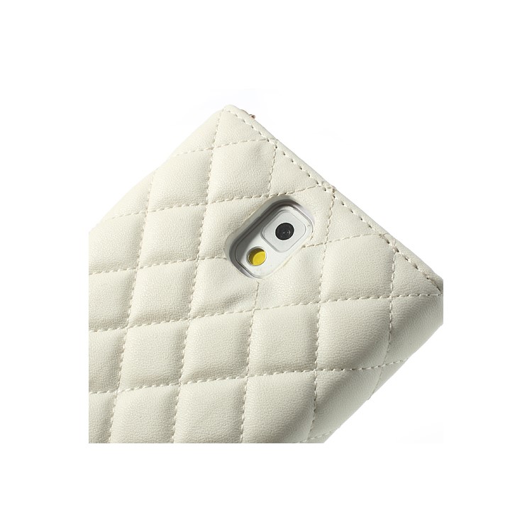 Diamond Flower Rhombus Leather Case Bag w/ Shoulder Chain for Samsung Galaxy Note 3 N9000 - White