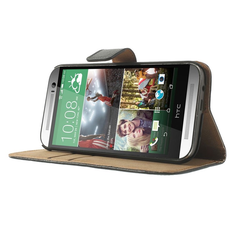 Genuine Split Leather Skin Wallet Case for HTC One M8 w/ Stand-3