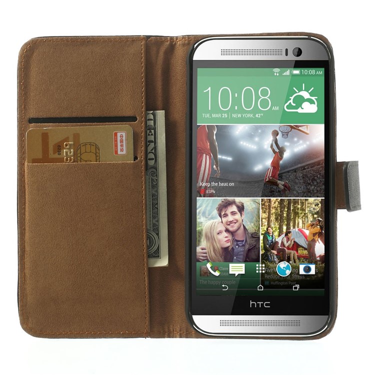 Genuine Split Leather Skin Wallet Case for HTC One M8 w/ Stand-5