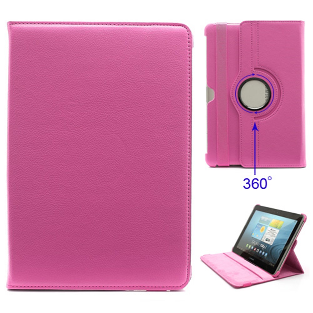 360 Degree Rotary Leather Case Stand for Samsung Galaxy Tab 2 10.1 P5100 P5110 P7500 P7510 - Rose-1
