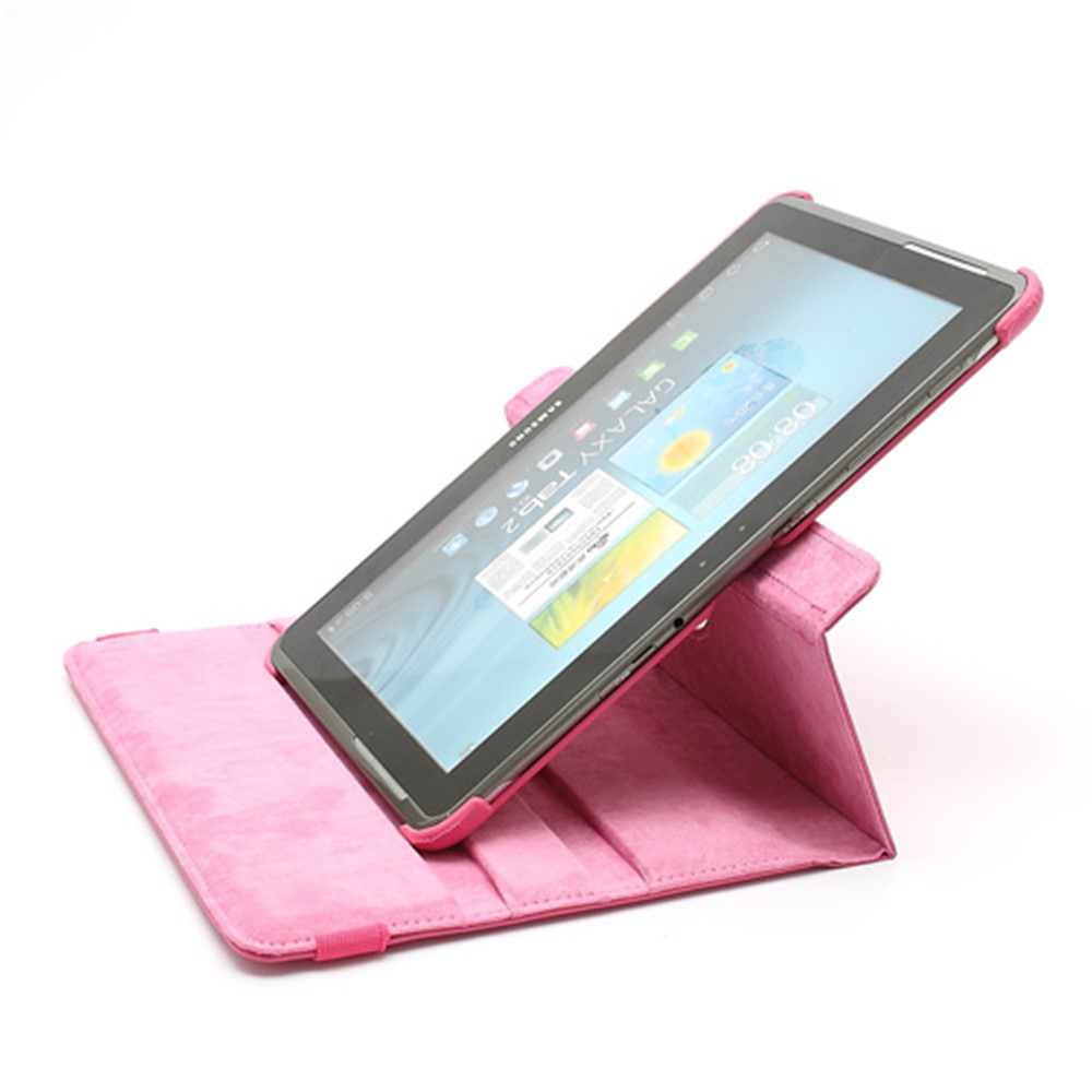 360 Degree Rotary Leather Case Stand for Samsung Galaxy Tab 2 10.1 P5100 P5110 P7500 P7510 - Rose-11