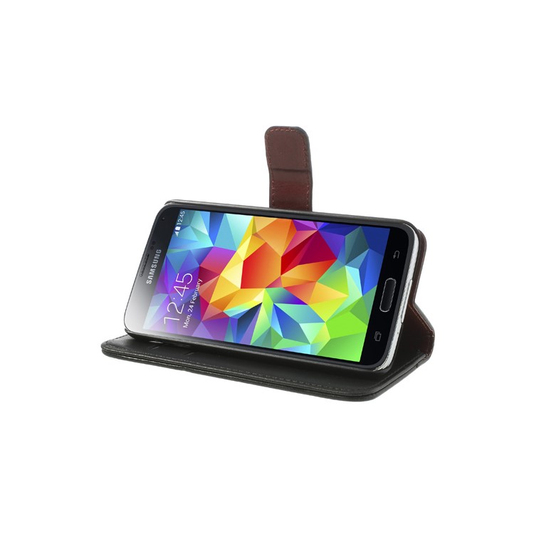 Crazy Horse Card Slots Leather Case for Samsung Galaxy S5 G900 w/ Stand - Black-4