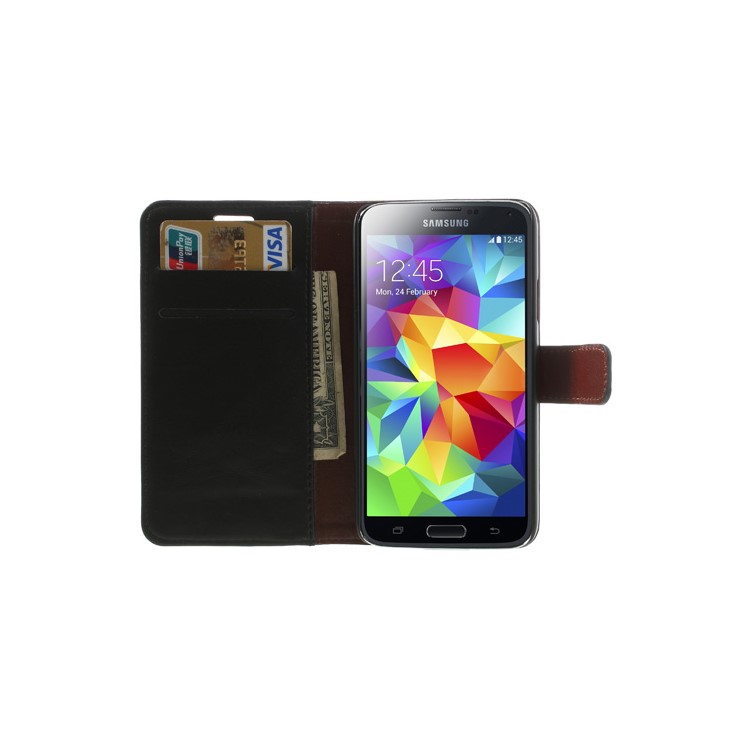 Crazy Horse Card Slots Leather Case for Samsung Galaxy S5 G900 w/ Stand - Black-6