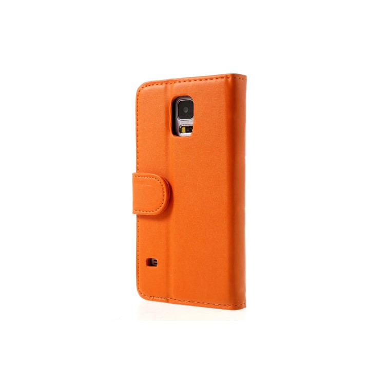 Orange Smooth Leather Wallet Shell with Stand for Samsung Galaxy S5 G900-2