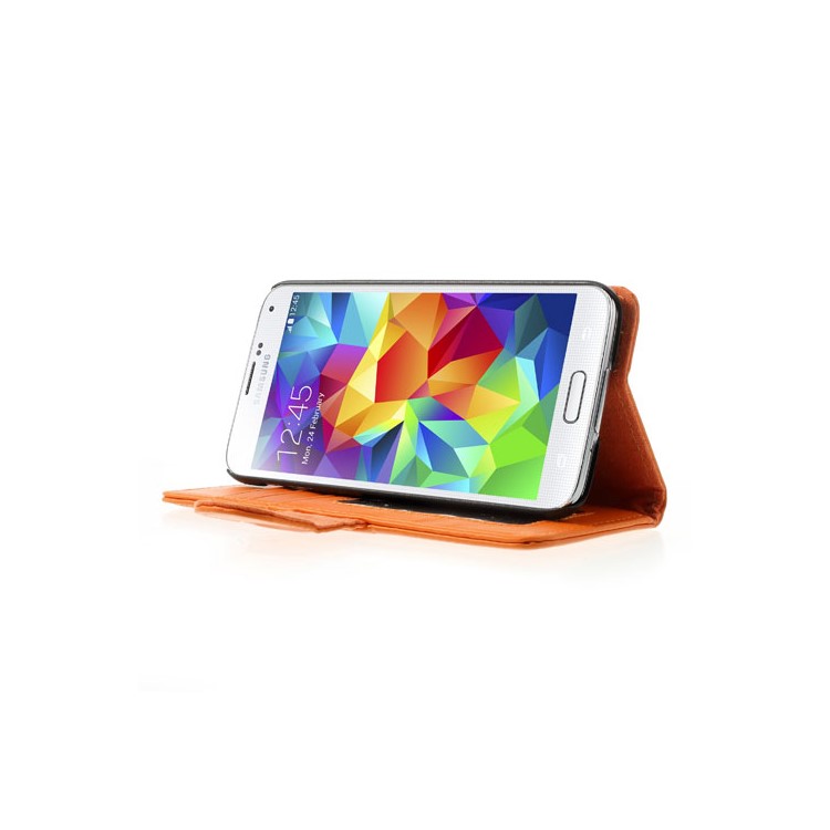 Orange Smooth Leather Wallet Shell with Stand for Samsung Galaxy S5 G900-3