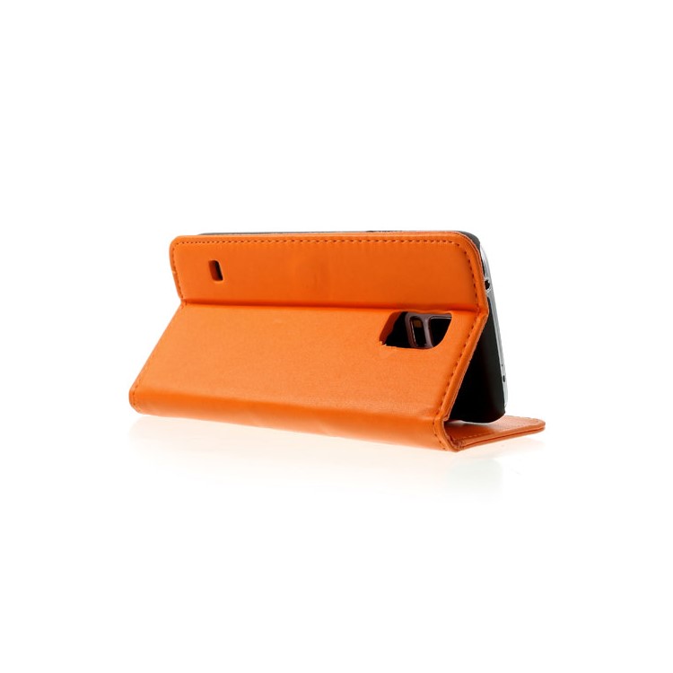 Orange Smooth Leather Wallet Shell with Stand for Samsung Galaxy S5 G900-4