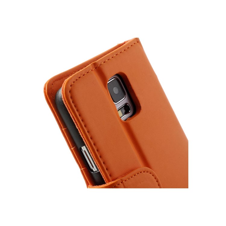 Orange Smooth Leather Wallet Shell with Stand for Samsung Galaxy S5 G900-9