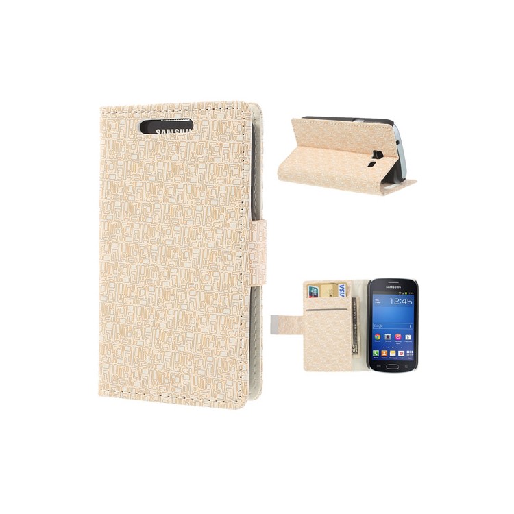 Maze Pattern Wallet Leather Stand Cover for Samsung Galaxy Trend Lite S7390 S7392 - White-1