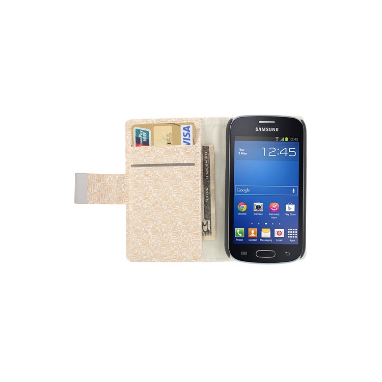 Maze Pattern Wallet Leather Stand Cover for Samsung Galaxy Trend Lite S7390 S7392 - White-6