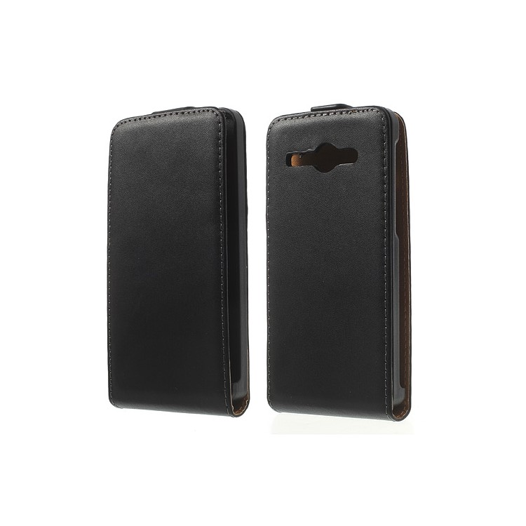 Genuine Split Leather Vertical Flip Case for Huawei Ascend Y530 / C8813 - Black