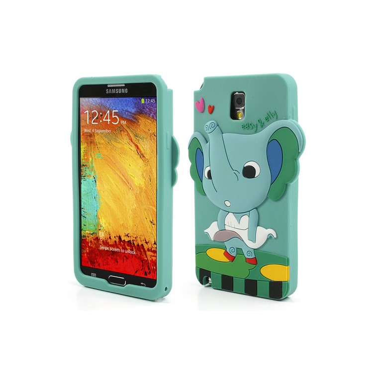 For Samsung Galaxy Note 3 N9005 Cartoon Elephant Lady Silicone Skin Case - Cyan