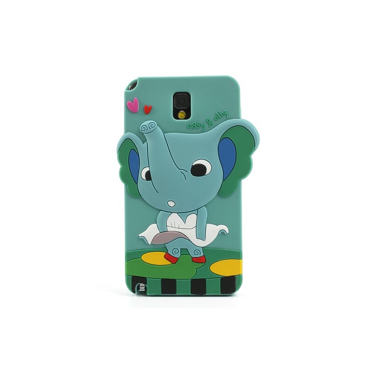 For Samsung Galaxy Note 3 N9005 Cartoon Elephant Lady Silicone Skin Case - Cyan