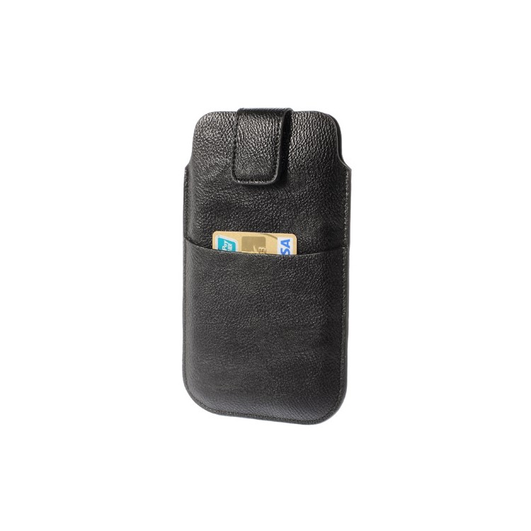 Black Card Slot Leather Pouch Case for Samsung Galaxy S5 G900 I9200 I9150 I9152 N7100 N9000 Etc, Size: 17.8 x 10.5cm-4