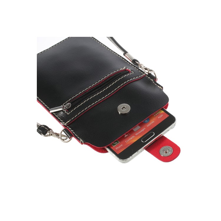 Black Universal Leather Bag Case w/ Shoulder Strap for Samsung Sony Xperia HTC LG Etc, Size: 18 x 11cm-6