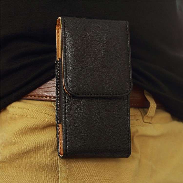 Elephant Skin Leather Magnetic Belt Pouch Bag for iPhone 4 4s Nokia Lumia 520, Size: 12 x 6.4 x 1.6cm - Black-6