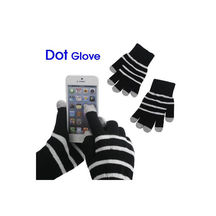 Unisex Warm Knit Capacitive Touch Screen Gloves Horizontal Stripe for iPhone iPad iPod Samsung i9300 Galaxy S3 - Black-1