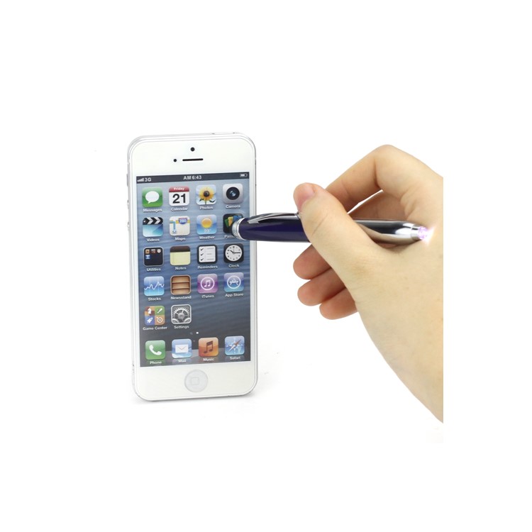 3 in 1 Stylus Touch Pen w/ Ballpoint Pen LED Flashlight for iPhone iPad iPod Samsung HTC LG Nokia - Dark Blue-6