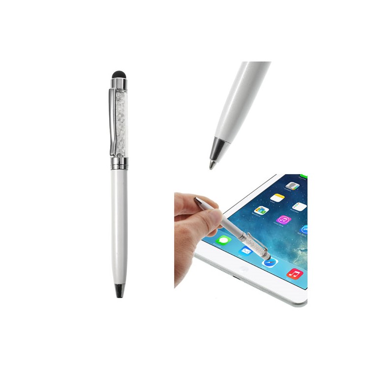 White Bling Flowing Crystal Capacitive Touch Stylus & Ballpoint Pen for iPhone iPad Samsung LG Huawei-1