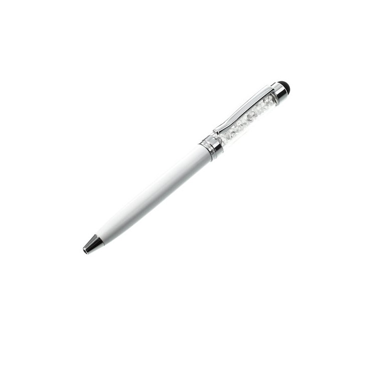 White Bling Flowing Crystal Capacitive Touch Stylus & Ballpoint Pen for iPhone iPad Samsung LG Huawei-2