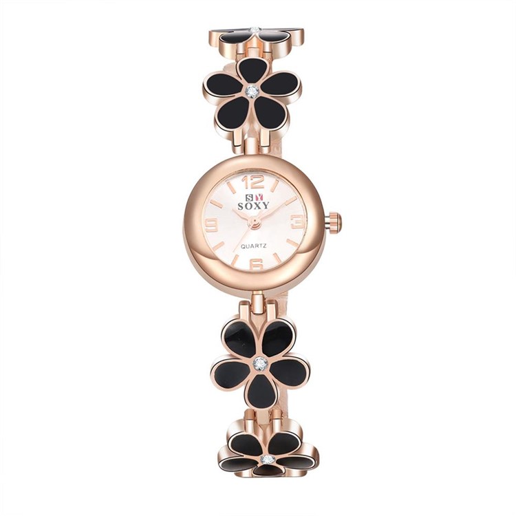 WH0015A European Style Flower Diamond Quartz Wrist Watch for Women - Black-1