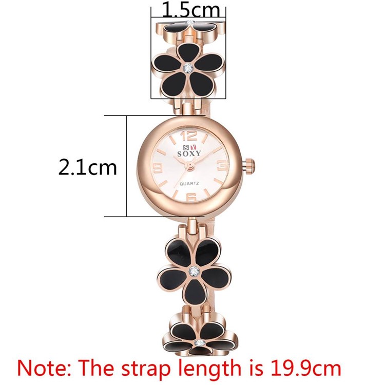 WH0015A European Style Flower Diamond Quartz Wrist Watch for Women - Black-2