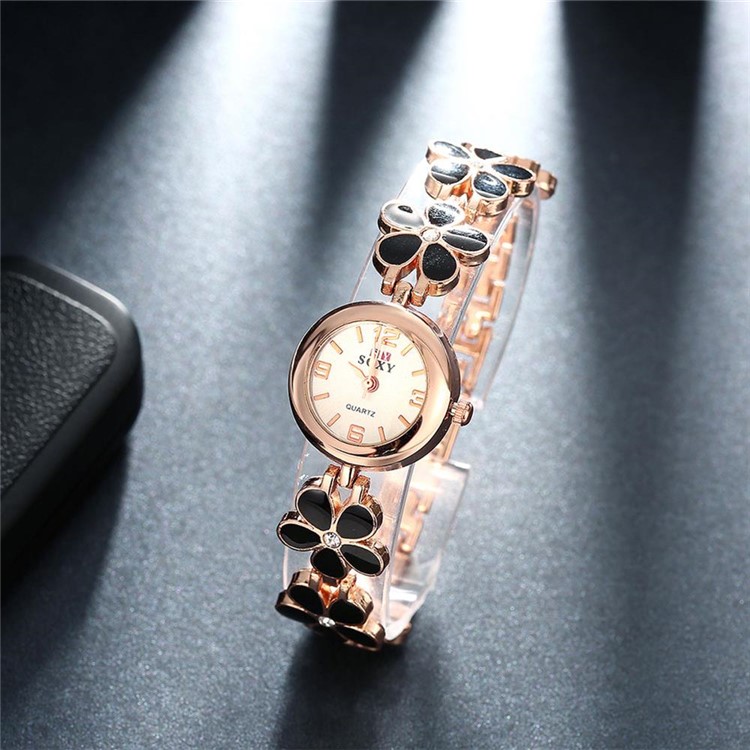 WH0015A European Style Flower Diamond Quartz Wrist Watch for Women - Black-5