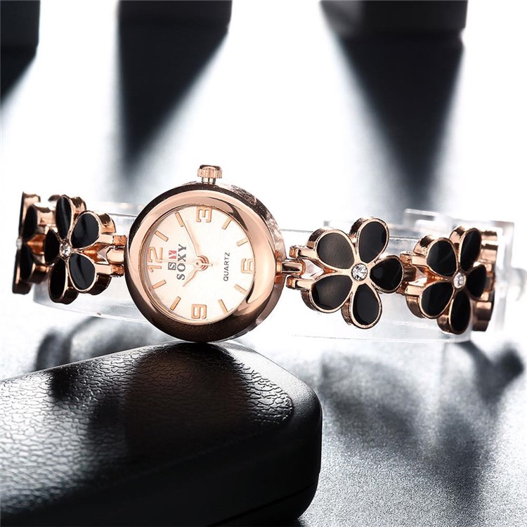 WH0015A European Style Flower Diamond Quartz Wrist Watch for Women - Black-6