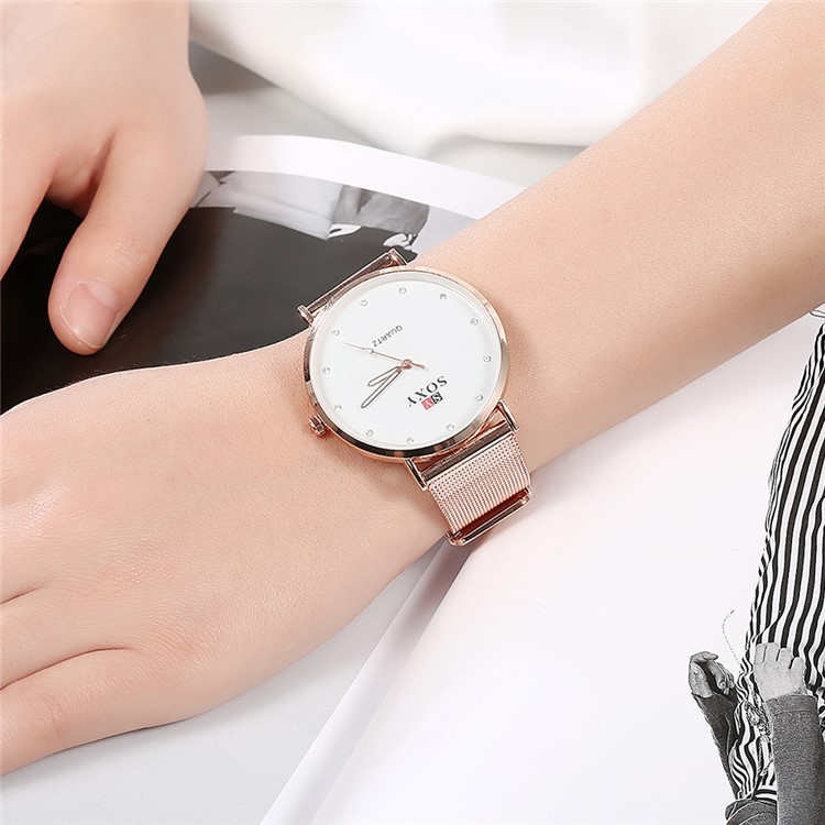 Business Style Ultra Thin Quartz Lady Watch Diamond Scale (WH0079-Z) - Rose Gold-3