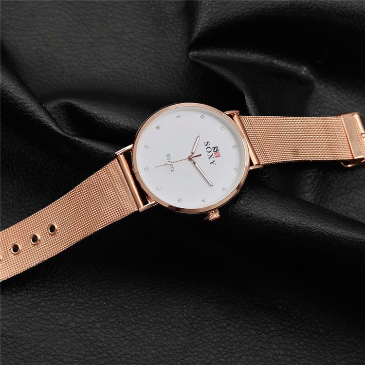 Business Style Ultra Thin Quartz Lady Watch Diamond Scale (WH0079-Z) - Rose Gold-5