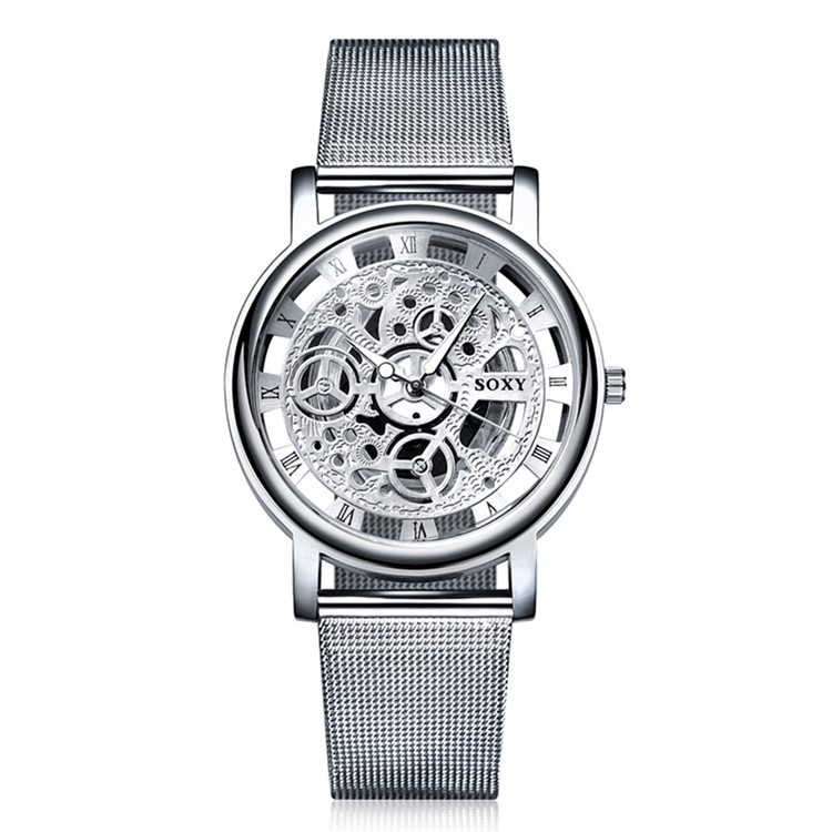 WH0082-H Luxury Hollow Dial Alloy Mechanical Wrist Watch for Men - Silver-1