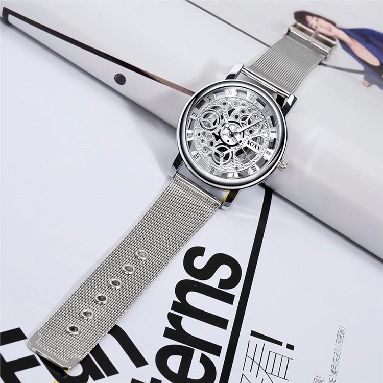 WH0082-H Luxury Hollow Dial Alloy Mechanical Wrist Watch for Men - Silver-4