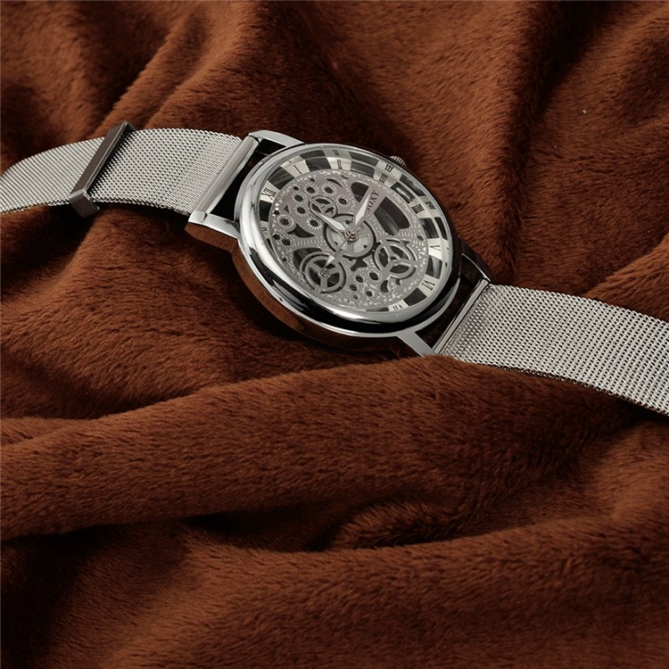 WH0082-H Luxury Hollow Dial Alloy Mechanical Wrist Watch for Men - Silver-5