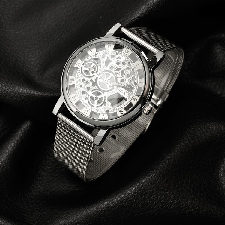 WH0082-H Luxury Hollow Dial Alloy Mechanical Wrist Watch for Men - Silver-6
