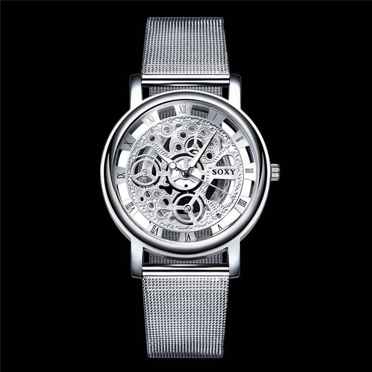 WH0082-H Luxury Hollow Dial Alloy Mechanical Wrist Watch for Men - Silver-8
