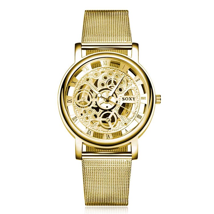 WH0082-J Luxury Hollow Dial Alloy Mechanical Men Wrist Watch - Gold-1