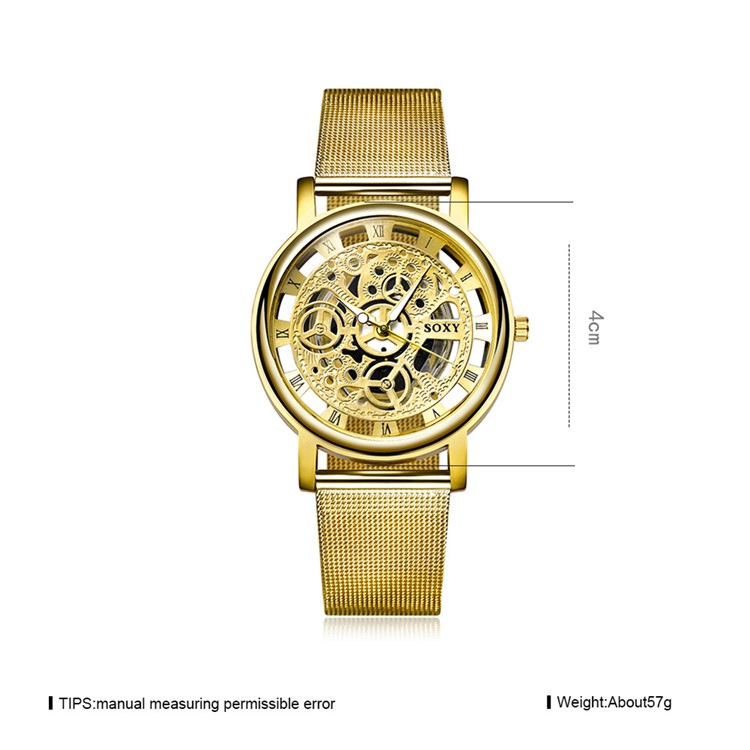WH0082-J Luxury Hollow Dial Alloy Mechanical Men Wrist Watch - Gold-7
