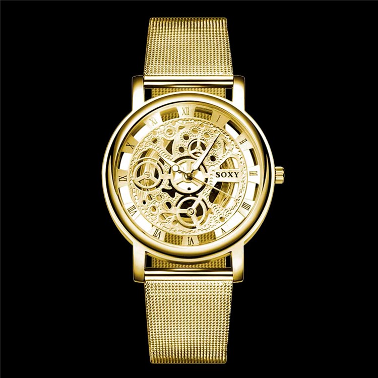 WH0082-J Luxury Hollow Dial Alloy Mechanical Men Wrist Watch - Gold-8