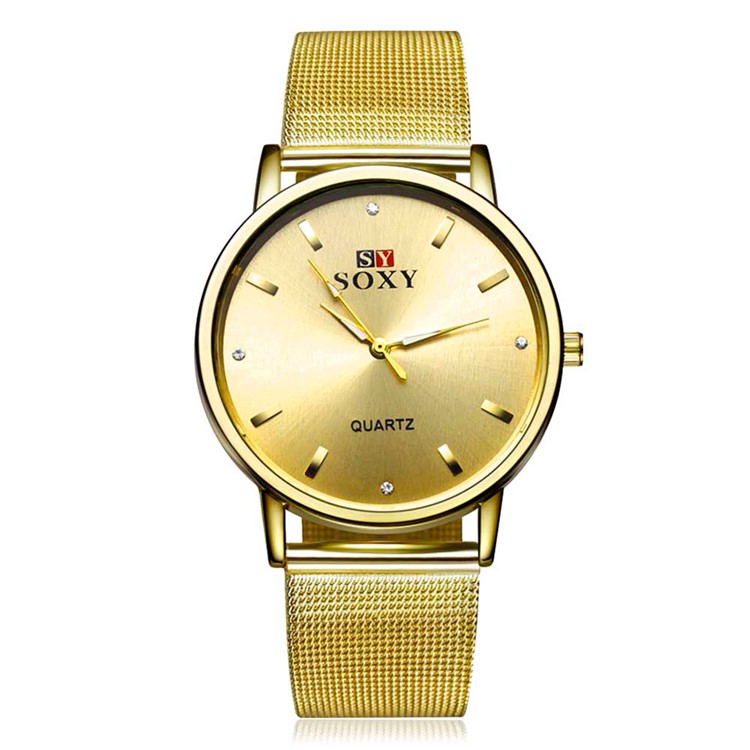 Business Style Thin Alloy Band Men Quartz Watch Wristwatch (WH0085-J) - Gold-1