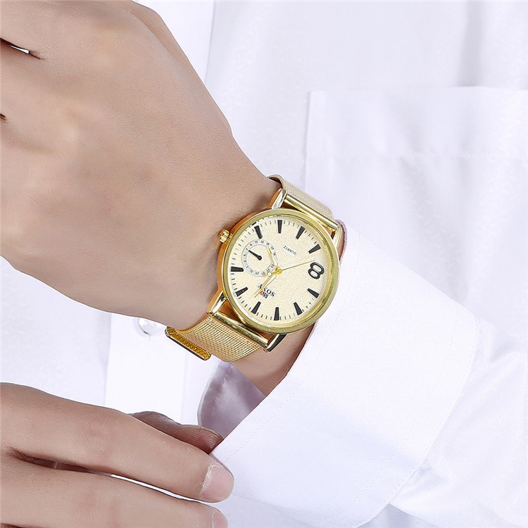 Thin Business Style Men Quartz Watch Wristwatch with Alloy Band (WH0088-J) - Gold-2