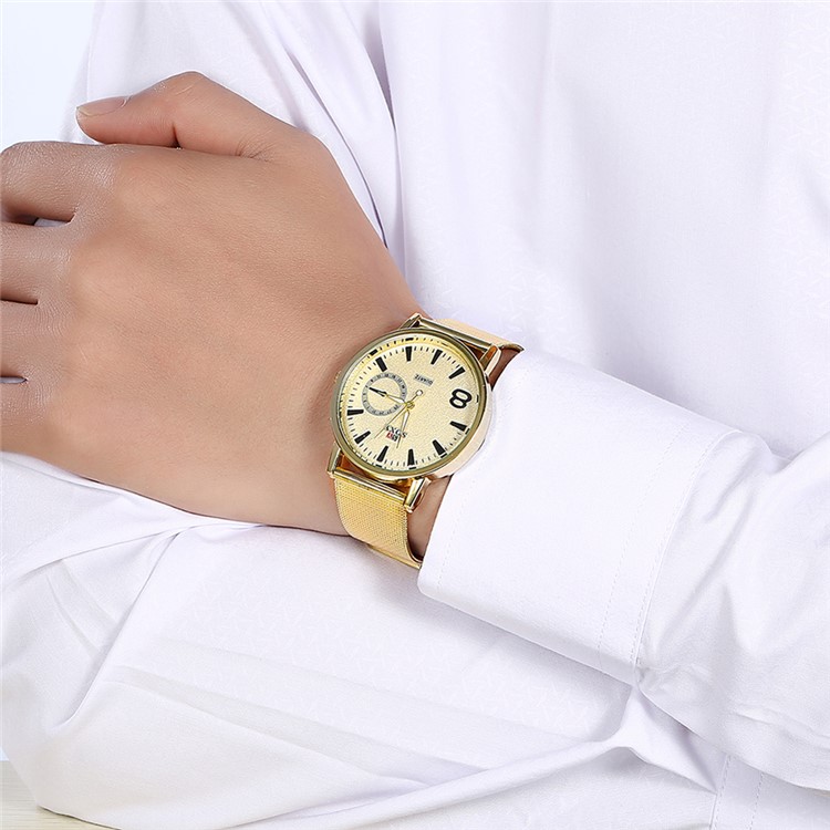 Thin Business Style Men Quartz Watch Wristwatch with Alloy Band (WH0088-J) - Gold-3