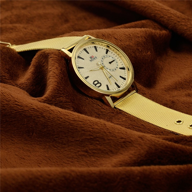 Thin Business Style Men Quartz Watch Wristwatch with Alloy Band (WH0088-J) - Gold-5