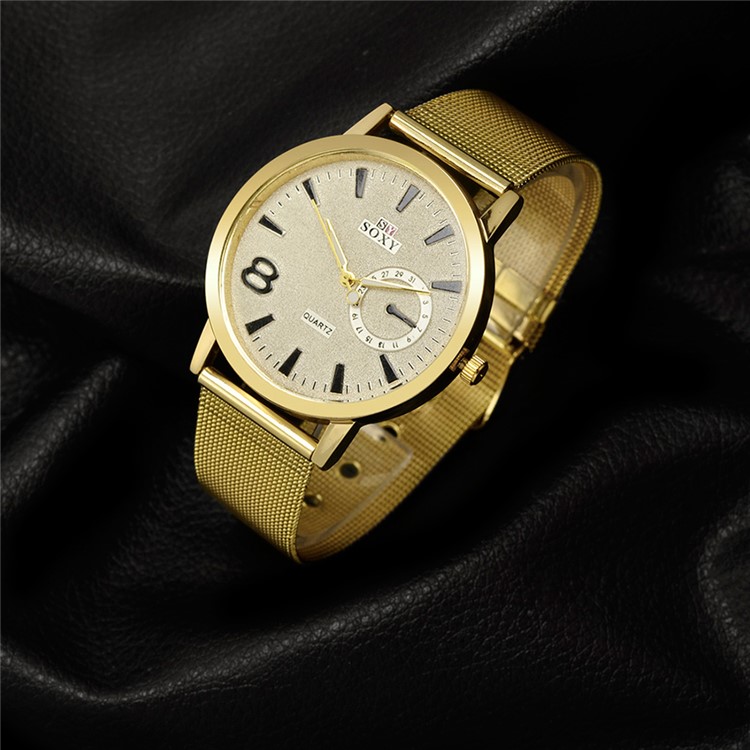 Thin Business Style Men Quartz Watch Wristwatch with Alloy Band (WH0088-J) - Gold-6