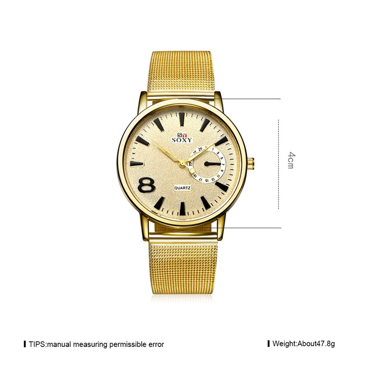 Thin Business Style Men Quartz Watch Wristwatch with Alloy Band (WH0088-J) - Gold-7
