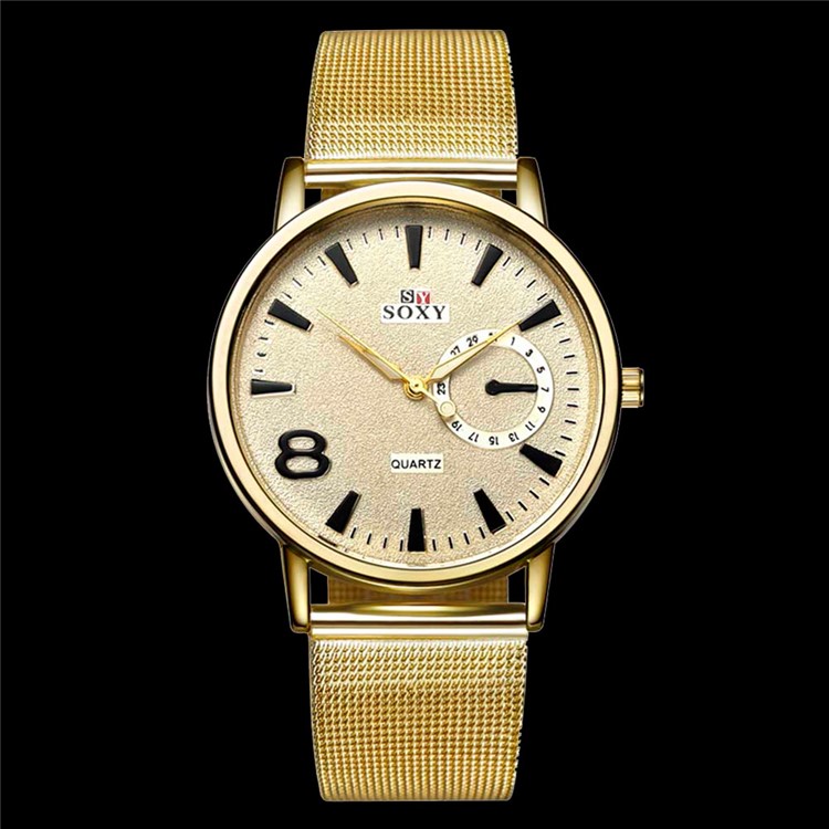 Thin Business Style Men Quartz Watch Wristwatch with Alloy Band (WH0088-J) - Gold-8