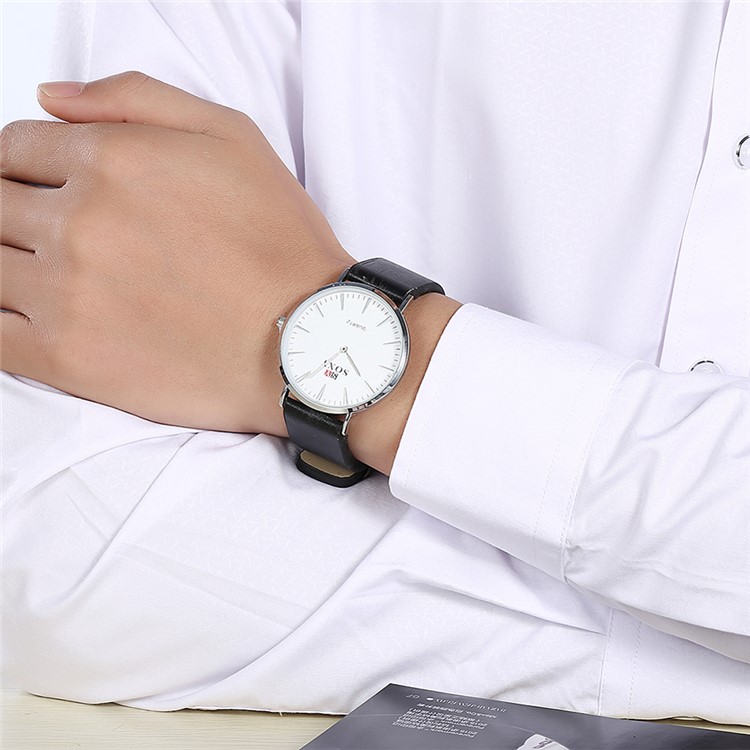 Round Dial Leather Band Wrist Watch Quartz Watch - Black-3