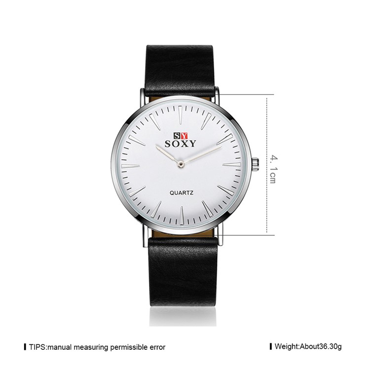 Round Dial Leather Band Wrist Watch Quartz Watch - Black-7