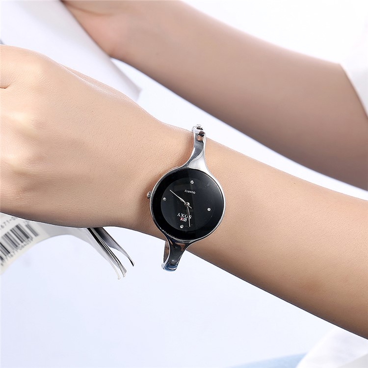 Women Alloy Band Round Shape Quartz Wrist Watch - Black-2